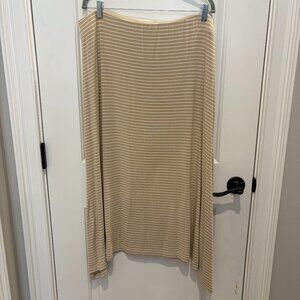 J. Jill Size XL Sand/White Striped Maxi Pull On Stretch Skirt Asymmetrical Hem